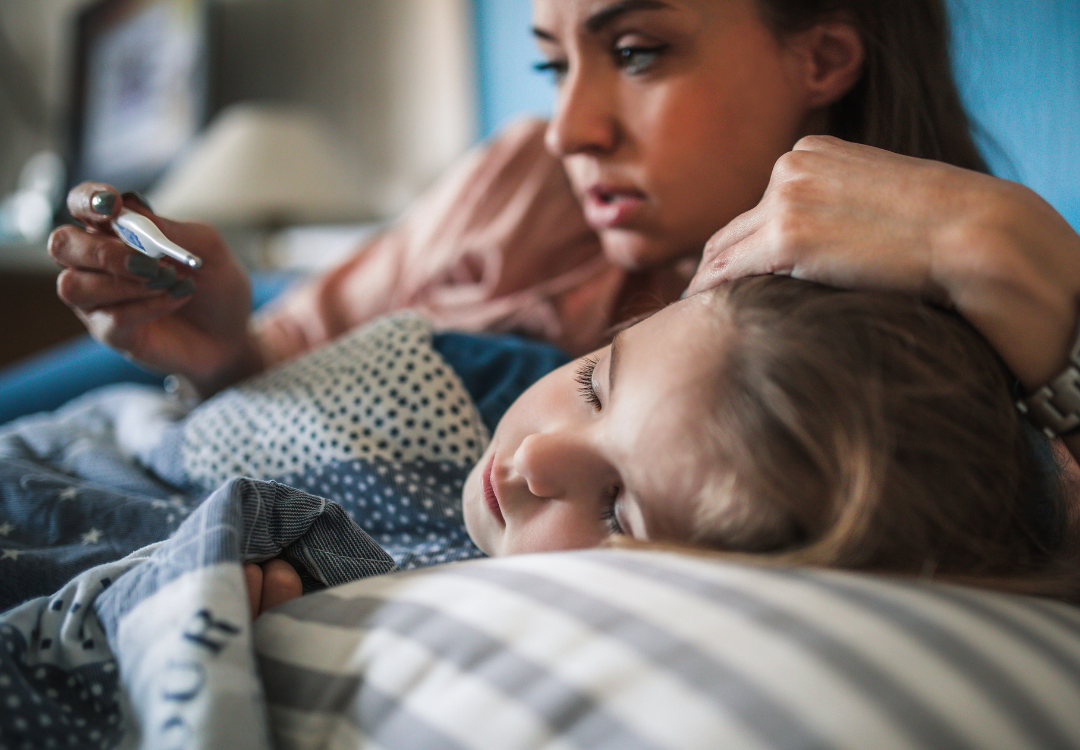 mom astonished when reading child's thermometer