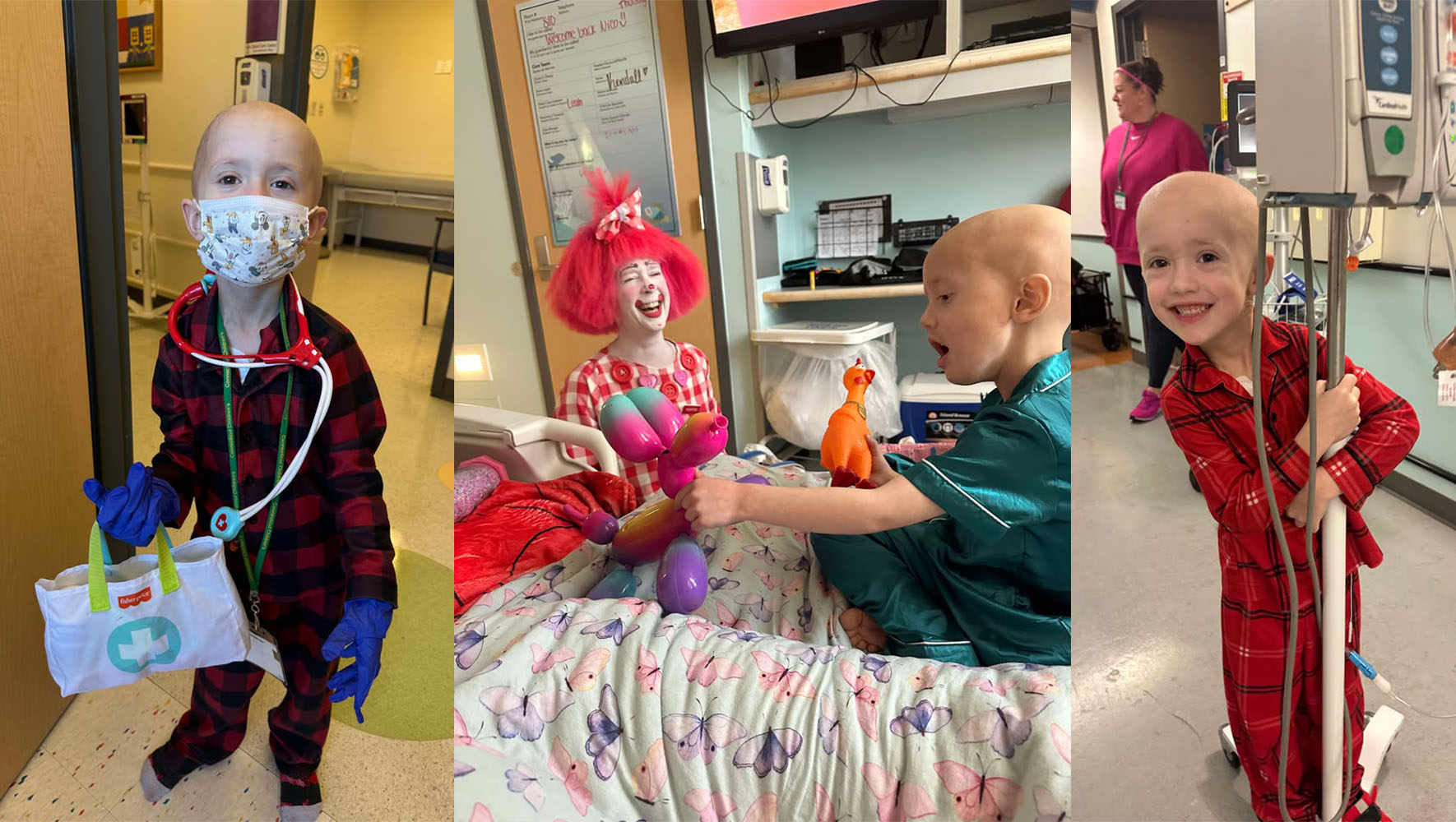Three photos of Nico enjoying his time at Connecticut Children's