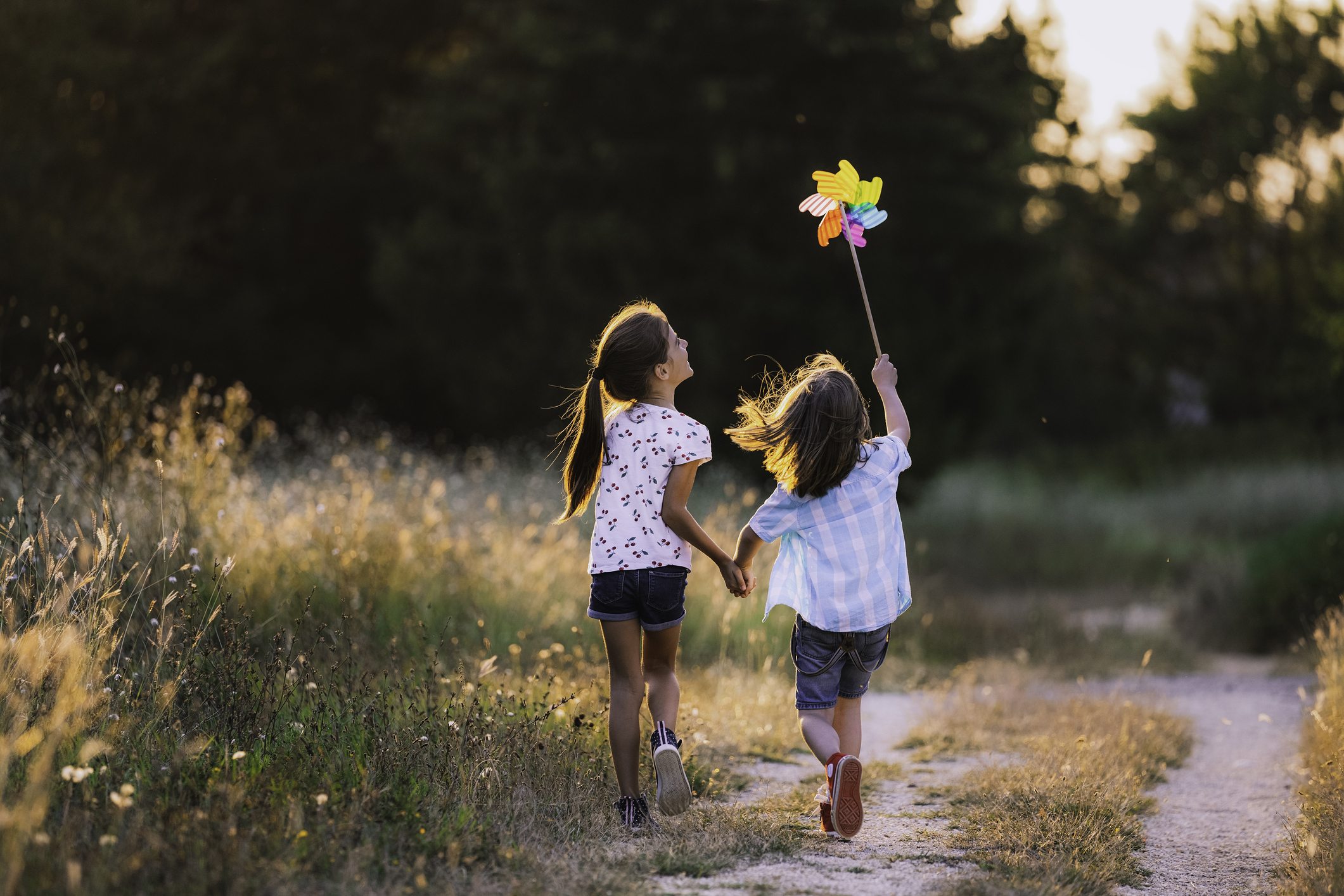 Two girls playing outside