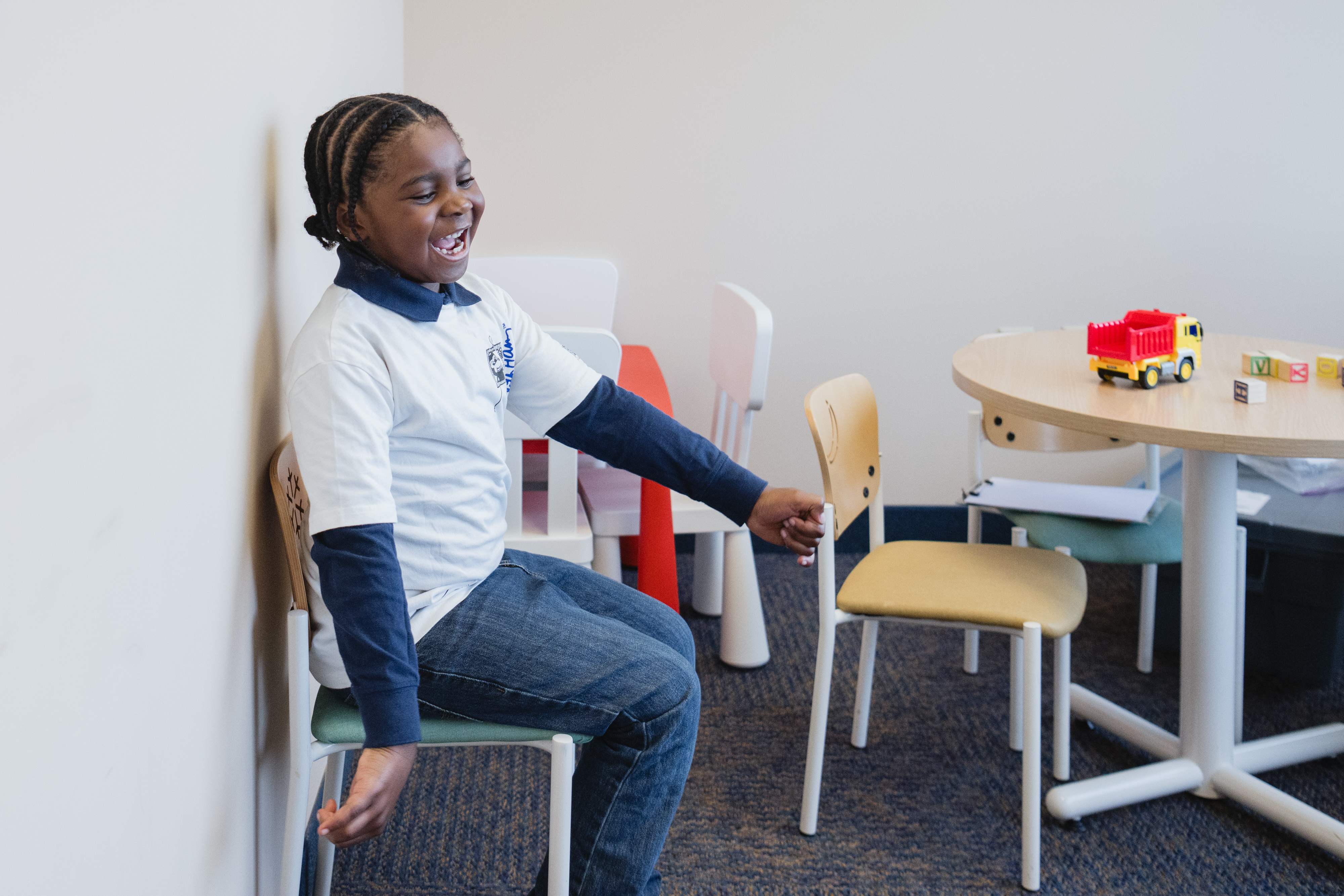 Patient laughing in clinic