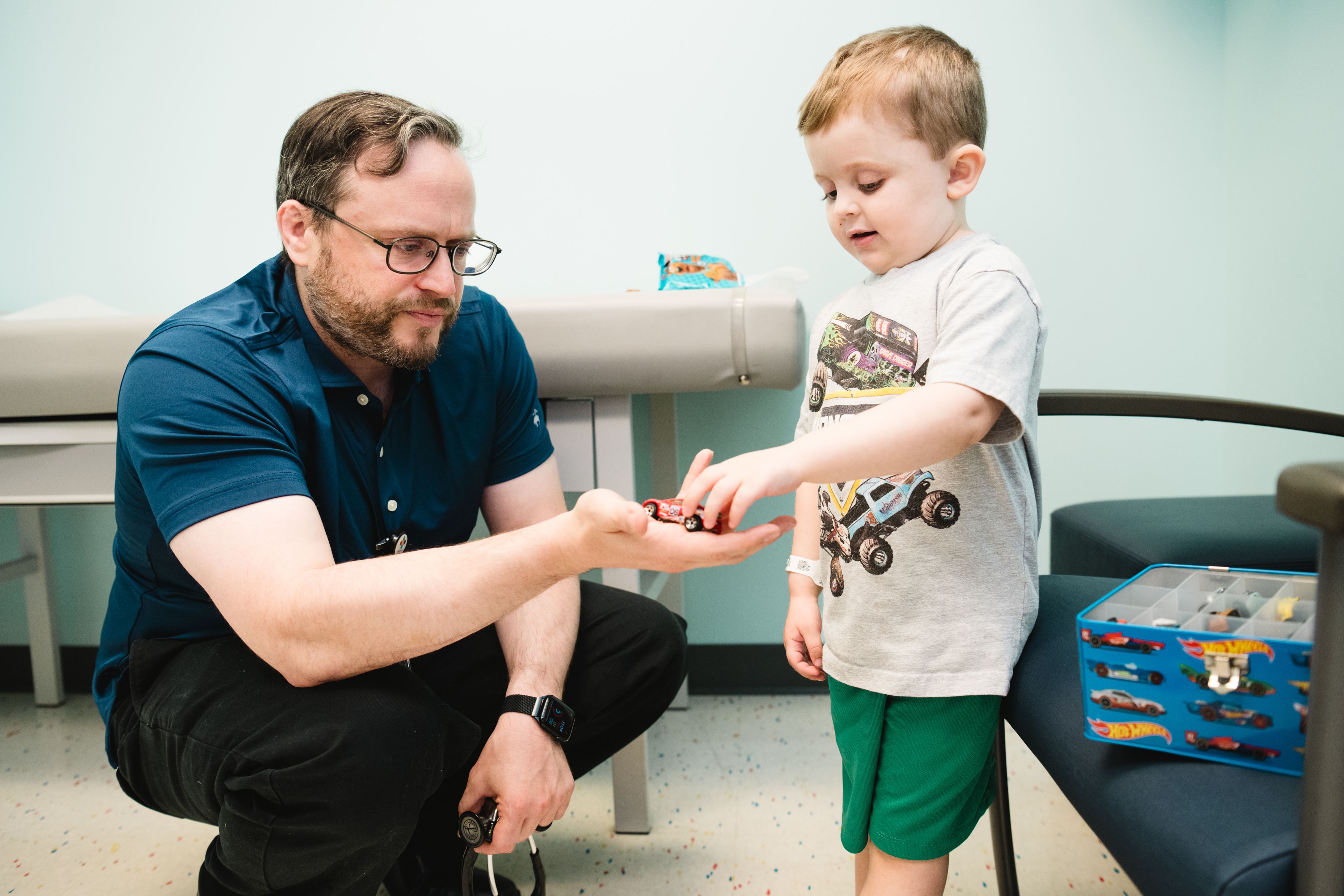 Hem-Onc patient in clinic for Childhood Cancer Awareness Month