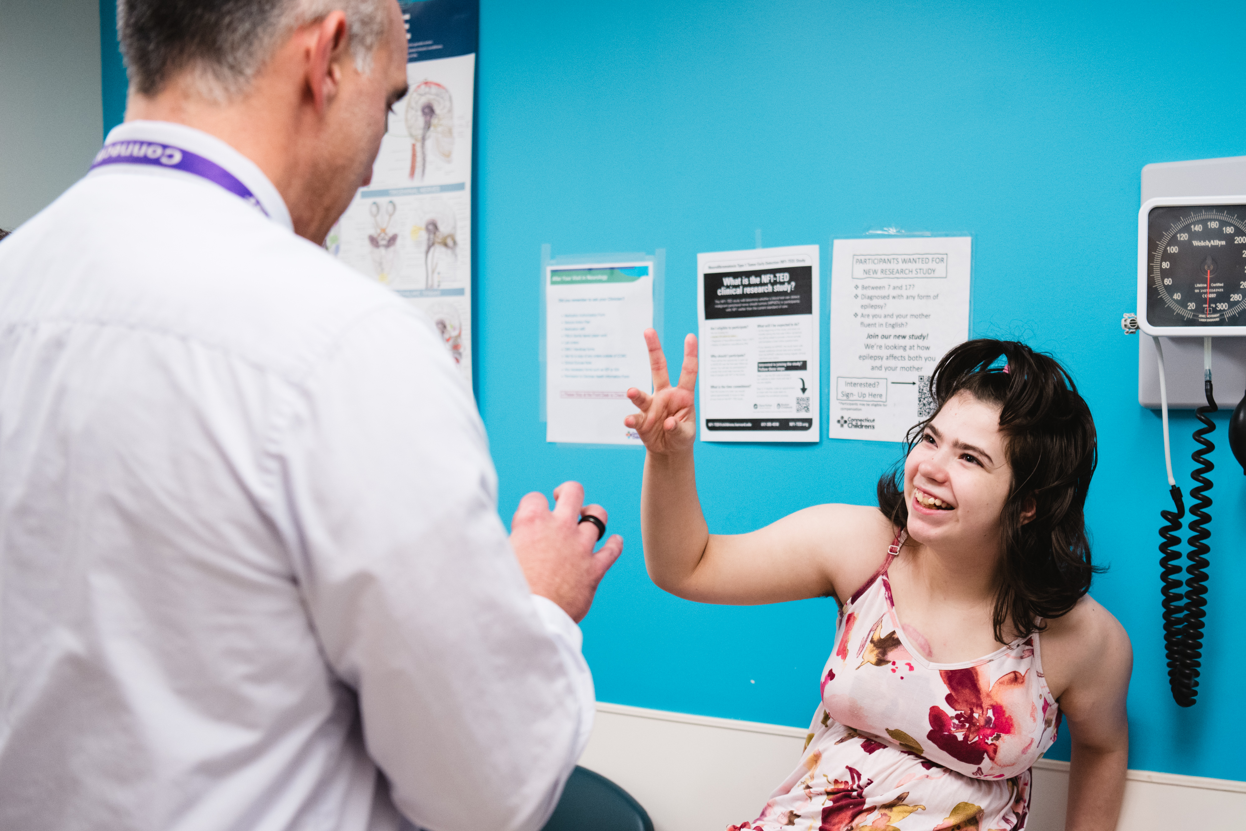 Marie, deep brain stimulation patient, in neurology clinic
