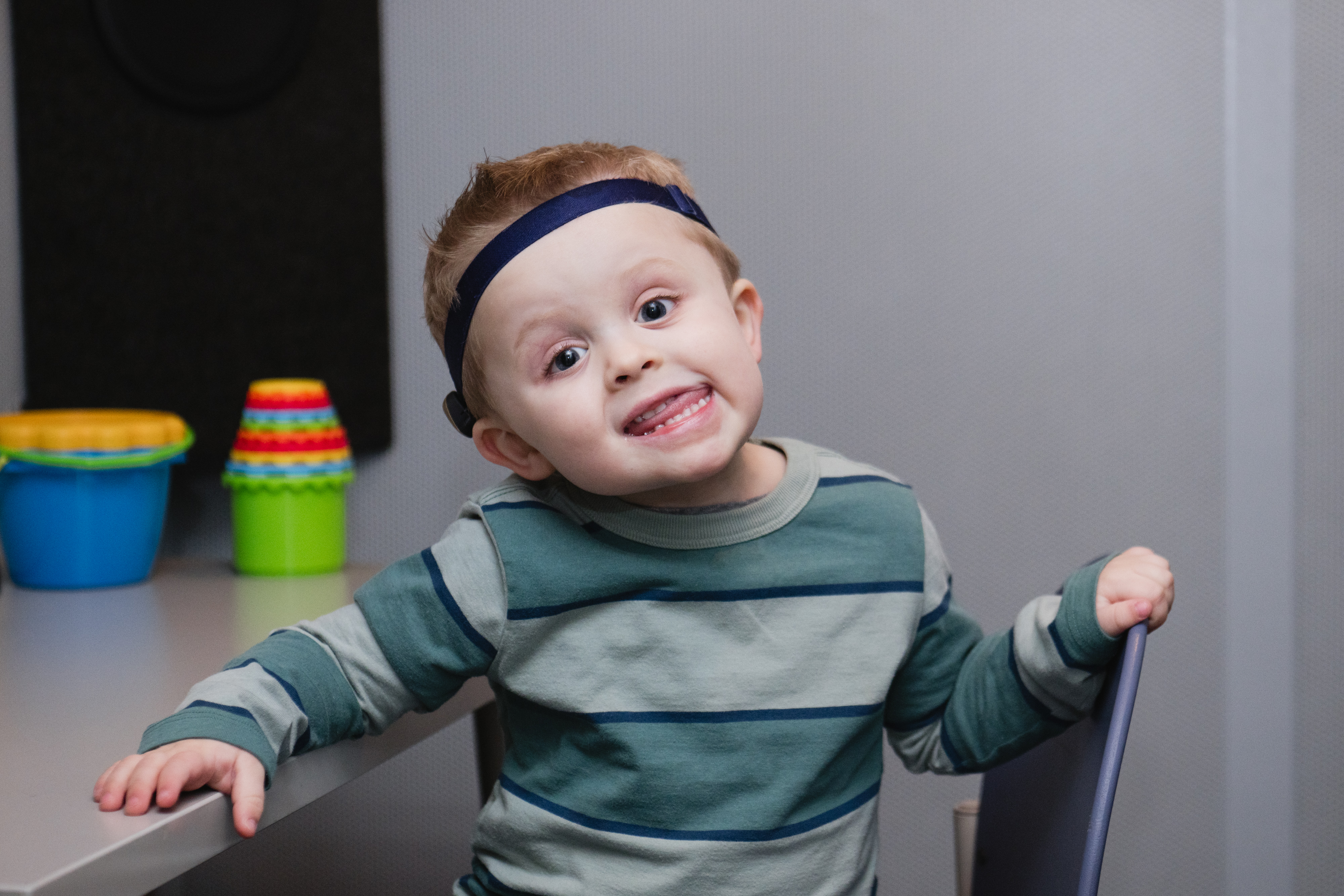 Child receiving a hearing test.