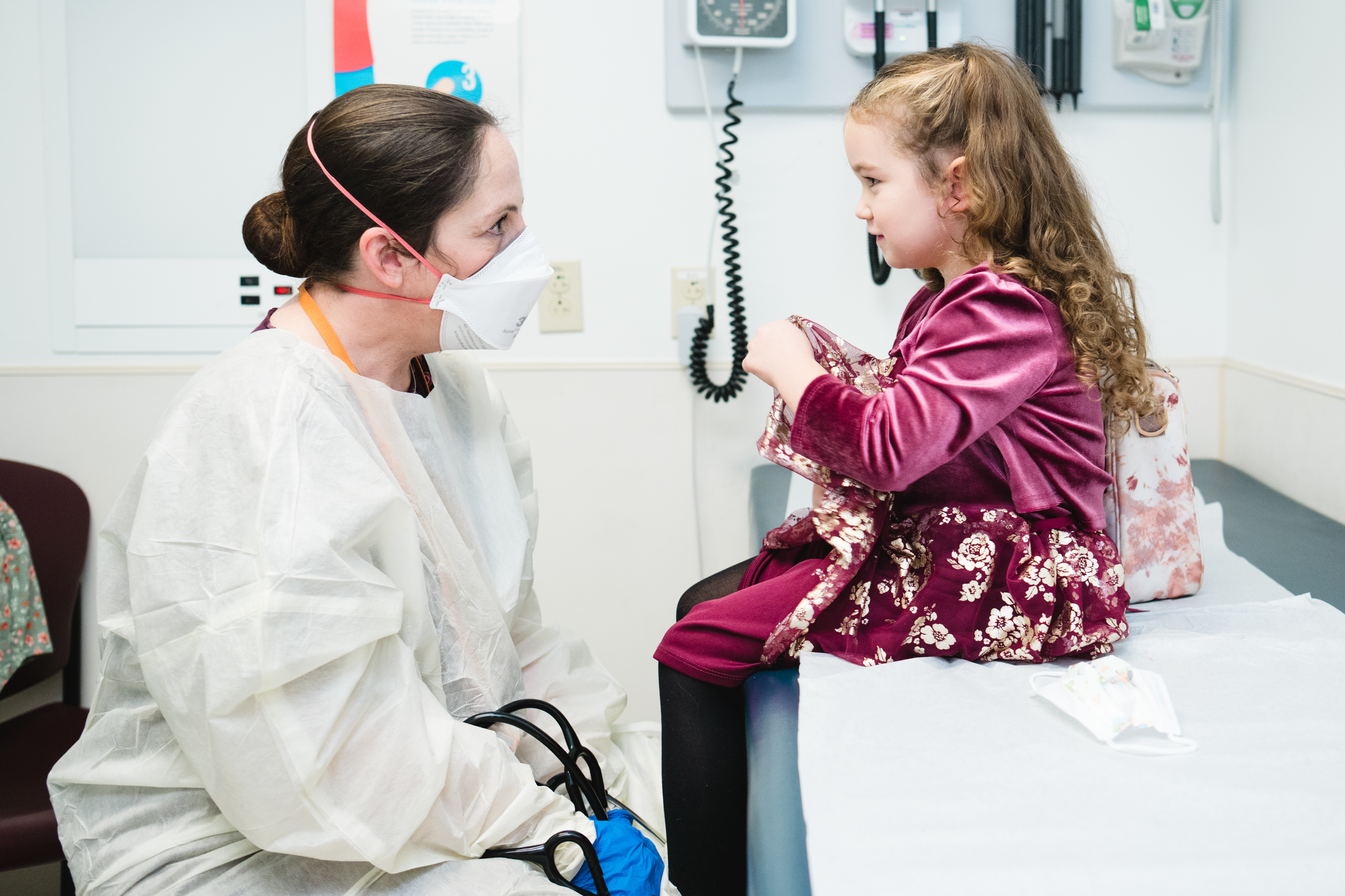 Dr. Collins examines a patient during a Primary Ciliary Dyskinesia clinic.