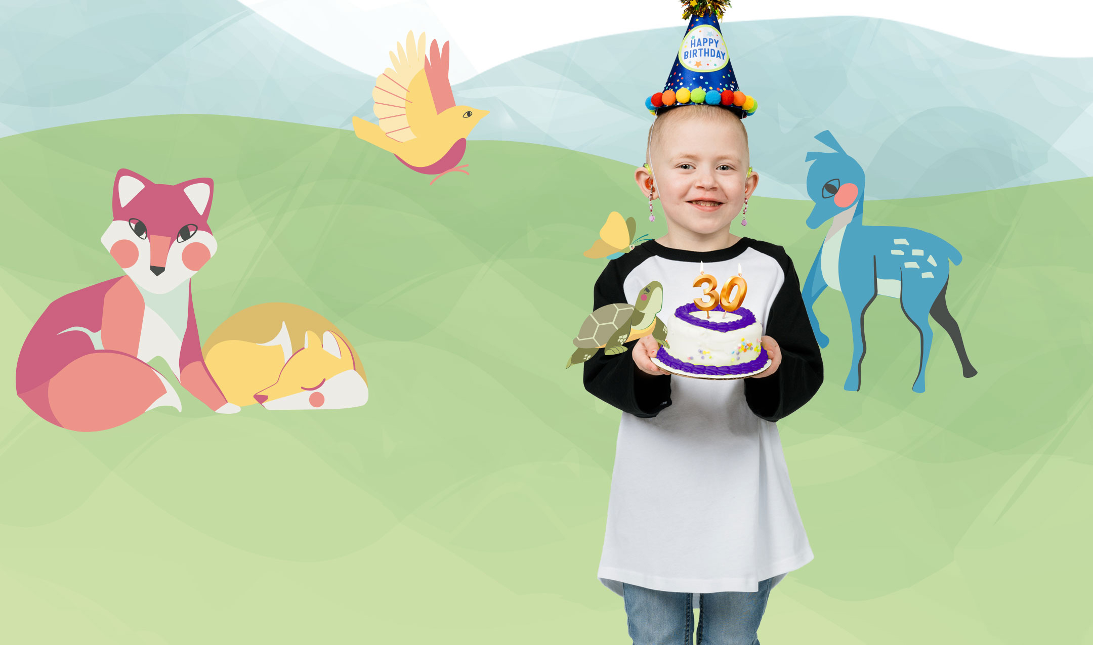 Young child hold 30th birthday care.