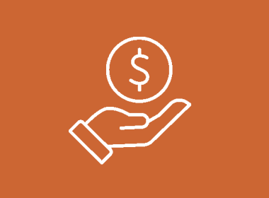 Line drawing of coin with dollar sign and hand