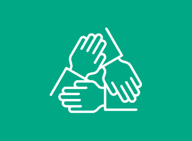 Line drawing of three hands stacked on top of each other