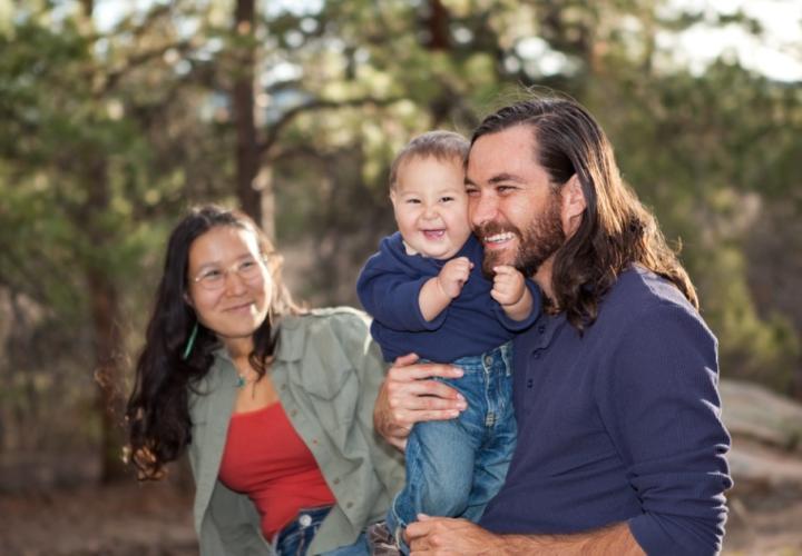 A family enjoying being outside