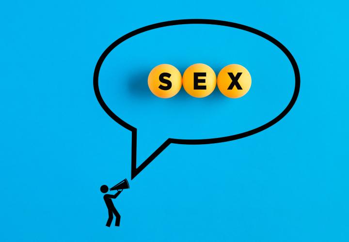 The word "sex" in a speech bubble. 