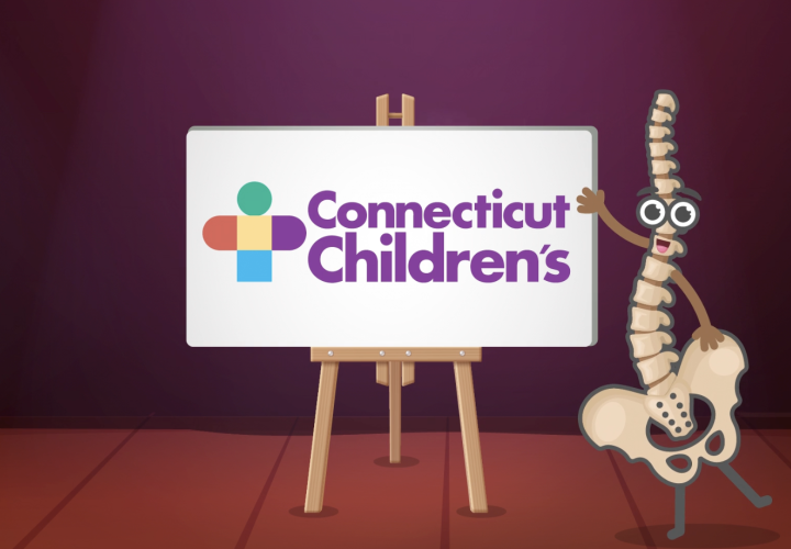 cartoon drawing pf a spine presenting the Connecticut Children's logo