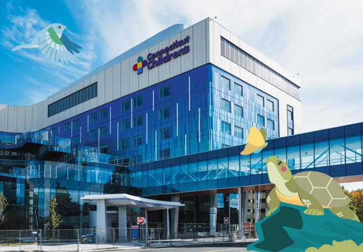 Outside view of the tower with animal graphics