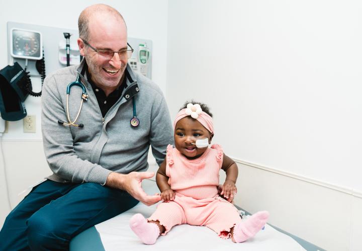 A baby with an NG tube in pulmonary clinic with Dr. Brumer. A baby with an NG tube in pulmonary clinic with Dr. Brumer.