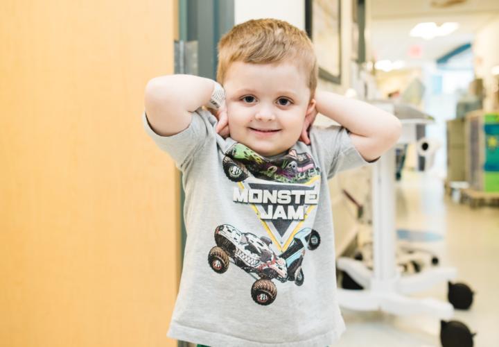 Hem-Onc patient in clinic for Childhood Cancer Awareness Month