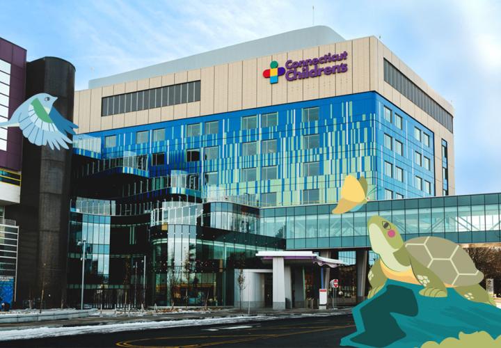 282 Washington Street new tower exterior with sky bridge visible and wayfinding friends in the corners.