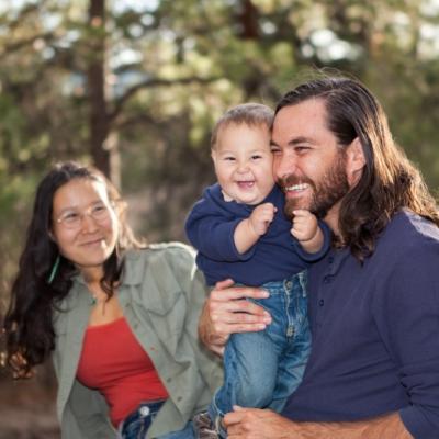 A family enjoying being outside