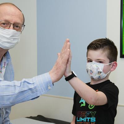 Jacob with Connecticut Children’s Dr. Acsadi.