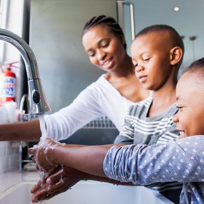 children washing their hands