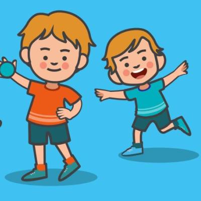 drawing to depict John and Sam playing with dog