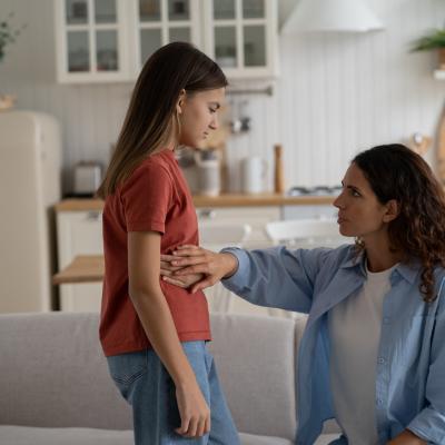 School-aged girl with stomach pain, mom concerned