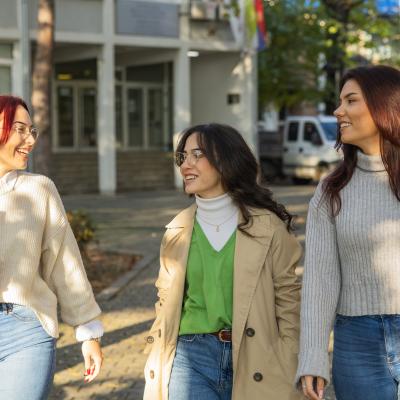 Young women on a college campus