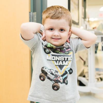 Hem-Onc patient in clinic for Childhood Cancer Awareness Month